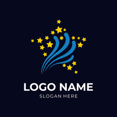 firework logo template with flat blue and yellow color style