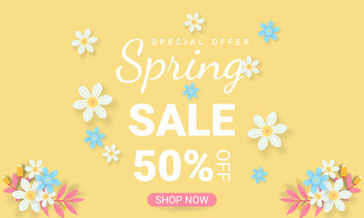 Spring sale background with beautiful colorful flower. template, banners, flyers, posters, brochure.