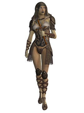 3d illustration of an female figure with a fantasy vampire hunter outfit