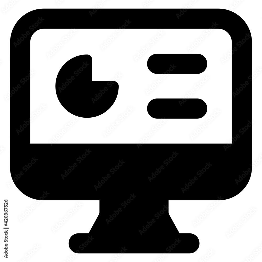 Wall mural online data analytics icon in glyph style, pie chart inside monitor