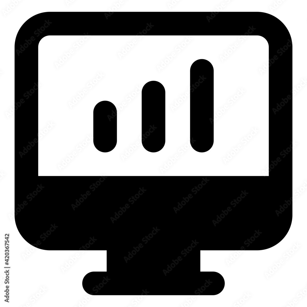 Wall mural online data analytics icon in glyph style, pie chart inside monitor