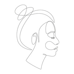 Woman face in single line art style. Continuous one line portrait with abstract gradient brush stroke for prints, tattoos, posters, emblems, cards and logos. Vector illustration