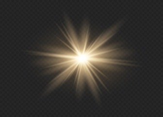 Yellow glowing light explodes on a transparent background. Sparkling magical dust particles. Bright Star.