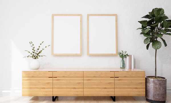 Stylish interior design of living room with mock up poster frame