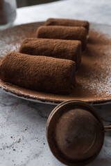 coffee and cinnamon. chocolate cakes with cocoa