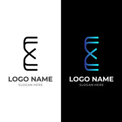 letter E logo design with flat black and blue color style