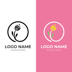 flower logo template with flat black and yellow color style