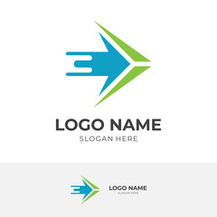 arrow logo vector with flat green and blue color style
