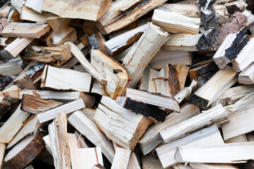 pile of chopped firewood close up