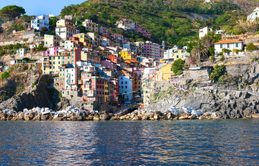 Riomaggiore and Corniglia. Cinque Terre. Liguria, Italy