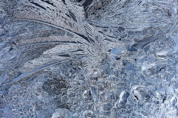 Abstract natural background. Ice patterns on glass.