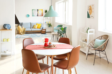 Dining table in interior of living room