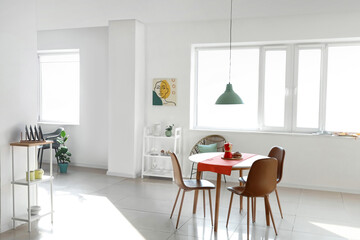 Dining table in interior of living room