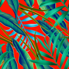 Tropical palm leaves. Seamless stylish fashion floral pattern, in Hawaiian style. Jungle leaf background. - 420371953