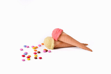 Multi-colored chocolate buttons with ice cream cones