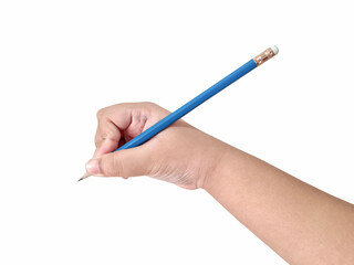 Hand boy writing pencil on isolated white background