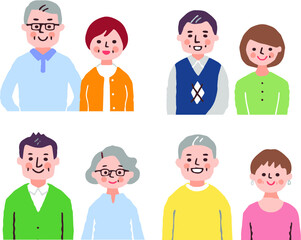 4組のシニアカップル　上半身　セット