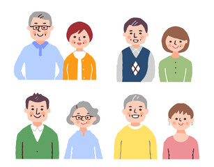 4組のシニアカップル　上半身　セット