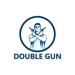 Man with Double gun Logo Template Design Premium Vector