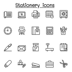 Office stationery icon set in thin line style