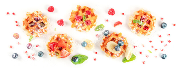 Belgian waffles panorama, an overhead flat lay shot