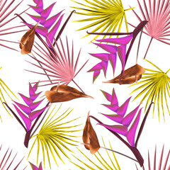 Seamless pattern with Tropical flowers and leaves design. Stylish trendy fashion floral pattern