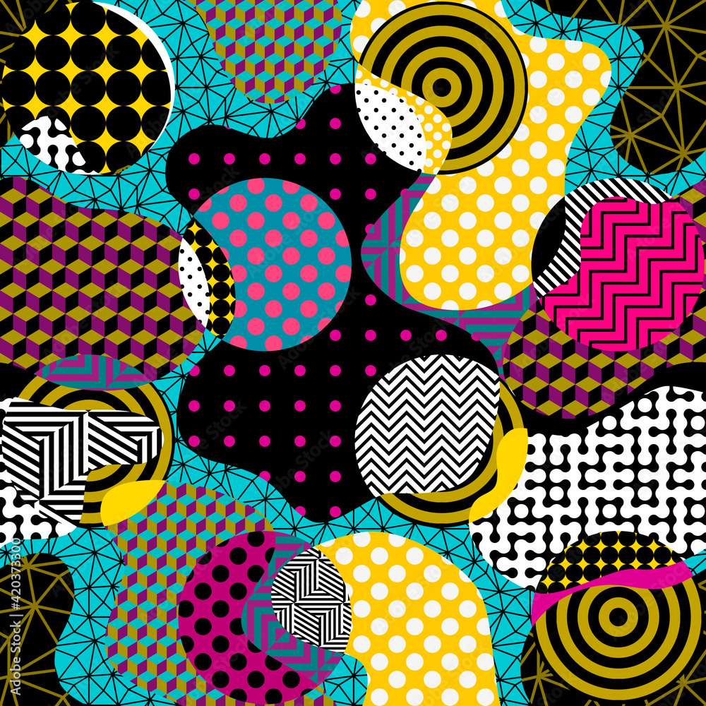 Aufkleber Paper cut shapes design pattern. Seamless vector geometric pattern. Patchwork block layered style.