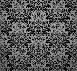 Wallpaper in the style of Baroque. Seamless vector background. Black and gray floral ornament. Graphic pattern for fabric, wallpaper, packaging. Ornate Damask flower ornament