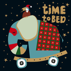 Time to bed.. The beast is asleep. Vector illustration in a flat cartoon style. Suitable for design, greeting cards, children's parties, posters, T-shirts and other souvenir products.