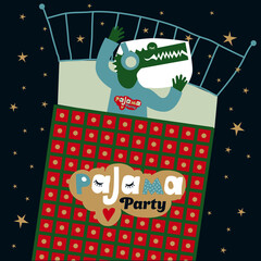 Pajama party. The beast is asleep. Vector illustration in a flat cartoon style. Suitable for design, greeting cards, children's parties, posters, T-shirts and other souvenir products.