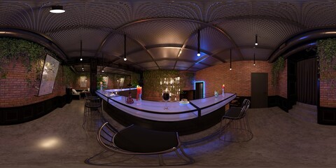 interior visualization, spherical panorama, 3D illustration