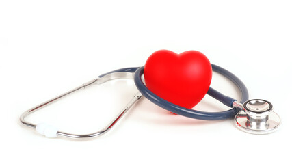 A heart with a stethoscope isolated on white background.