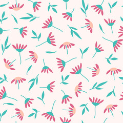 Seamless pattern with little flowers and leaves. Colorful flat floral background for wallpaper, wrapping paper, surface design