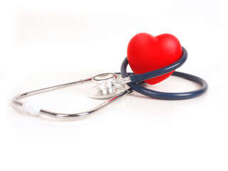 A heart with a stethoscope isolated on white background.