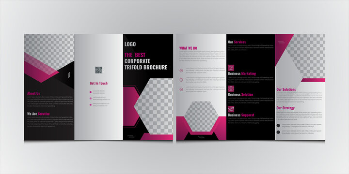 Vector triple folding brochure for business and advertising. The template is hexagon and a place for photos. Design for printing and advertising. geometric vector business trifold Leaflet Brochure 