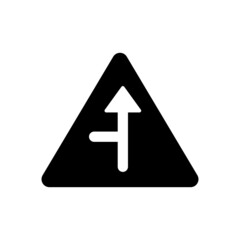Traffic sign Side road  in solid black flat shape glyph icon, isolated on white background
