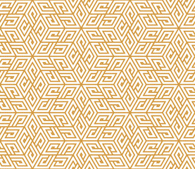 Abstract geometric pattern. A seamless vector background. White and gold ornament. Graphic modern pattern. Simple lattice graphic design