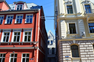 Obraz premium Beautiful architecture in the Old Town of Riga in sunny day, Latvia, Baltic states.