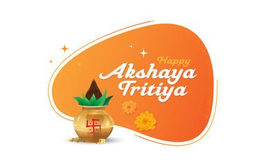 Happy Akshaya Tritiya Sticker Banner Design Background Template with Pooja Kalash