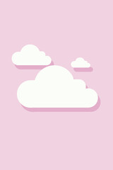 White clouds on a pink background. Three white clouds next to each other. Creative illustration.