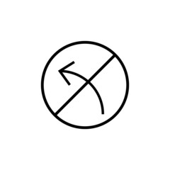 No left turn sign, left turn prohibited icon, isolated on white background
