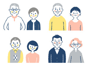 4組のシニアカップル　上半身　セット