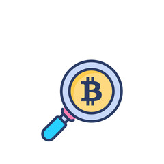 Bitcoin Search icon in vector. Logotype