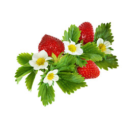 Strawberries waved arrangement with flowers, berries and leaves