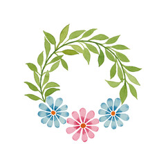 Watercolor frame with flowers and leaves
