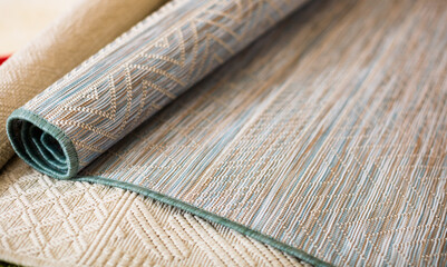 Image of wicker organic bamboo carpets at interior shop