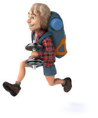 Man solo traveling backpacker - 3D Illustration