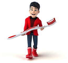 Fun 3D cartoon teenage boy with a toothbrush