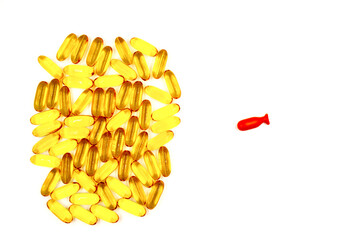 Omega-3 fish oil capsules on white background