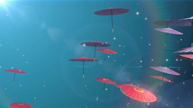 Japanese Chinese umbrella parasol  particle loop animation